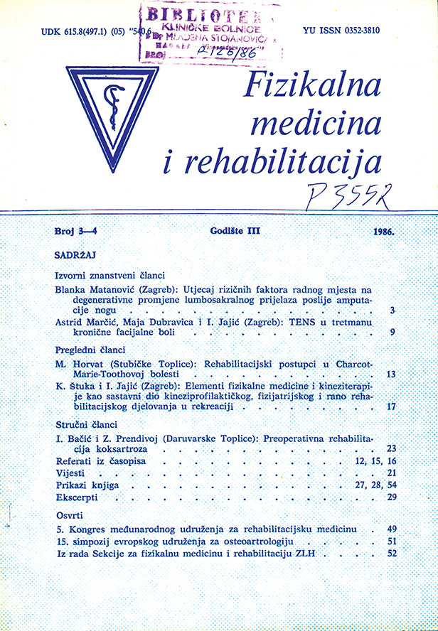 Fizikalna i rehabilitacijska medicina – god 1986 br 3 – 4